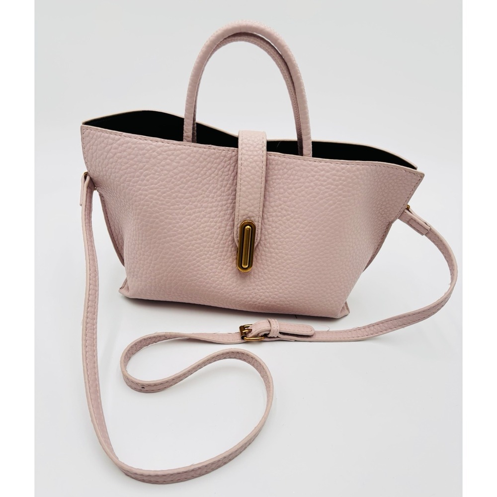 Blush Pink Pebbled Faux Leather Satchel Crossbody Tote Bag Gold Hardware